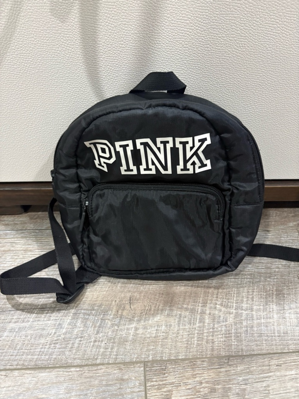 PINK Victoria's Secret Black Mini Backpack with White Logo